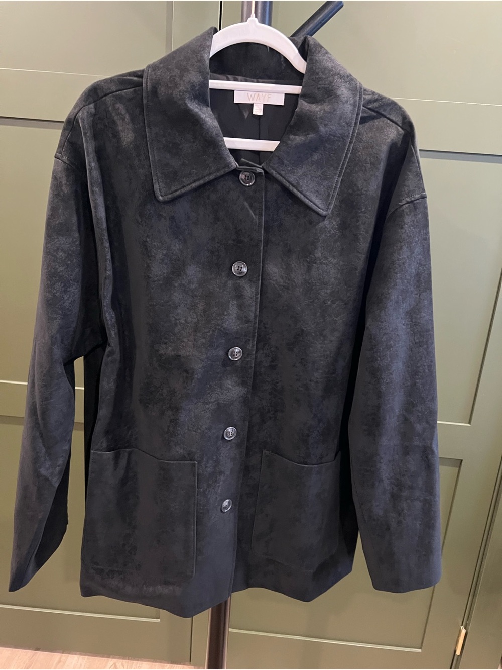 Wayf Black Suede-Look Button Jacket